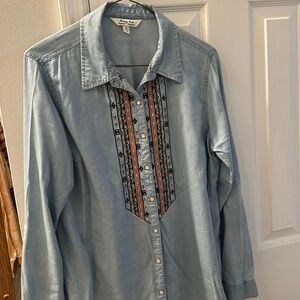 Krazy Kat Chambray Snap Front Women’s Blouse/Shirt